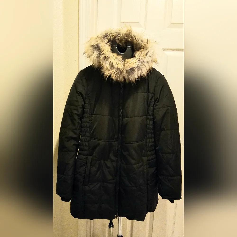 Torrid Nylon Fur Trim Fit And Flare Puffer Jacket Black Size 00 - Picture 3 of 6